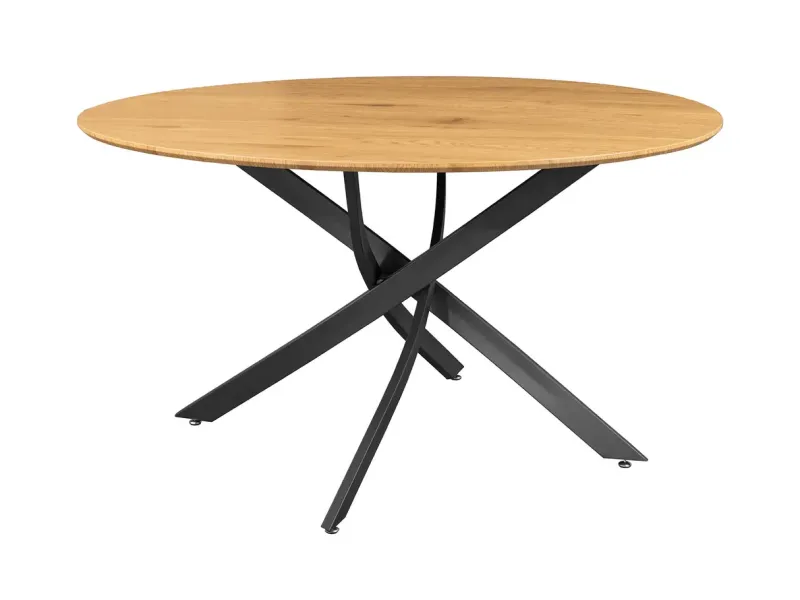 Table ronde bois et métal Ø120 cm – table à manger ronde chêne naturel | Decozzia