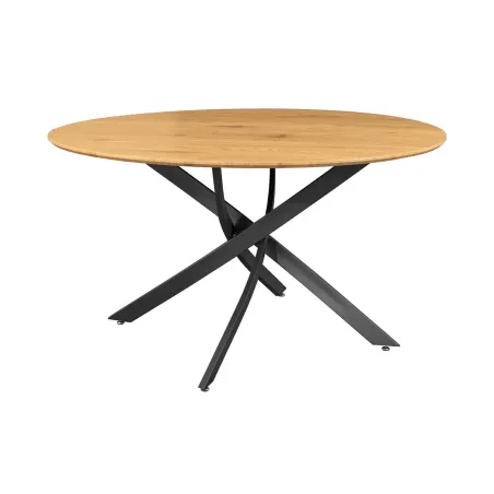Table de salle à manger ronde chêne sauvage 120 cm avec piètement métal noir – HELIX | Decozzia