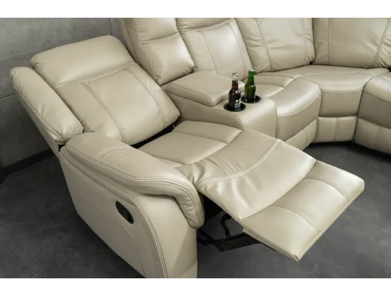 Canapé cinéma 5 places en similicuir beige – HOLLYWOOD | Decozzia