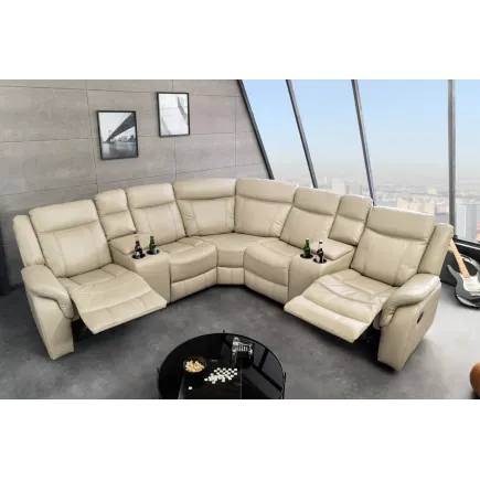 Canapé cinéma 5 places en similicuir beige – HOLLYWOOD 2