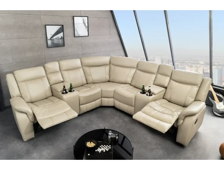 Canapé cinéma 5 places en similicuir beige – HOLLYWOOD | Decozzia