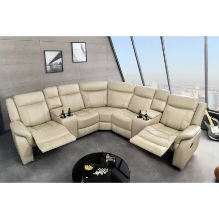Canapé cinéma 5 places en similicuir beige – HOLLYWOOD | Decozzia