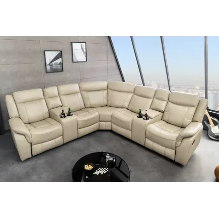 Canapé cinéma 5 places en similicuir beige – HOLLYWOOD