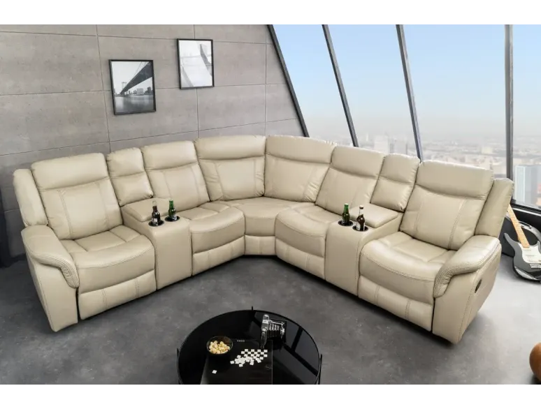 Canapé cinéma 5 places en similicuir beige – HOLLYWOOD