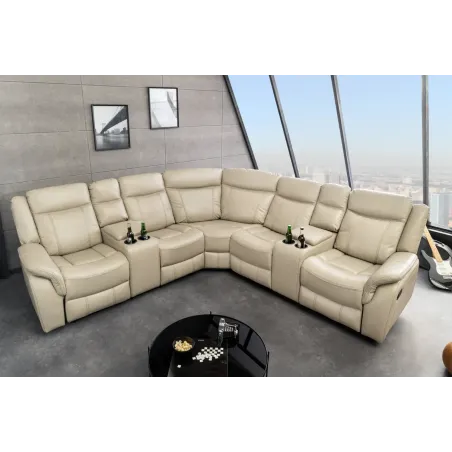 Canapé cinéma 5 places en similicuir beige – HOLLYWOOD