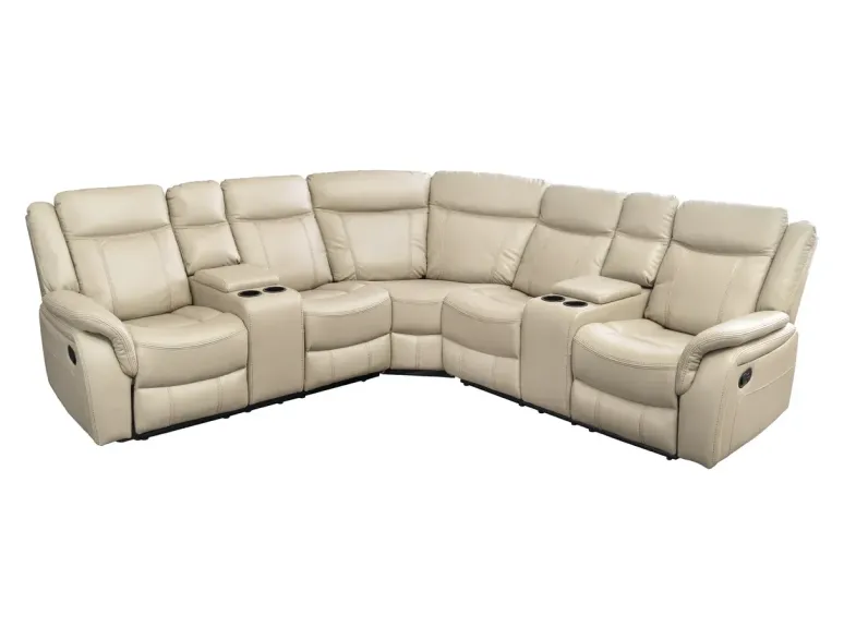 Canapé cinéma 5 places en similicuir beige – HOLLYWOOD | Decozzia