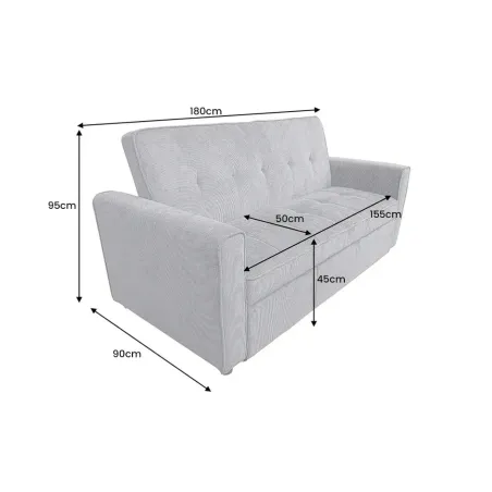 Canapé-lit 2 places 180 cm en velours côtelé gris – SMART | Decozzia