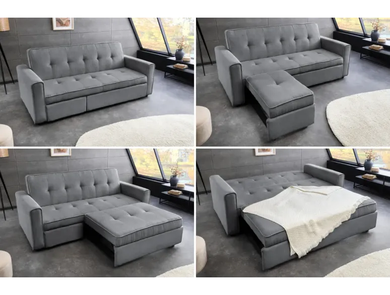 Canapé-lit 2 places 180 cm en velours côtelé gris – SMART | Decozzia