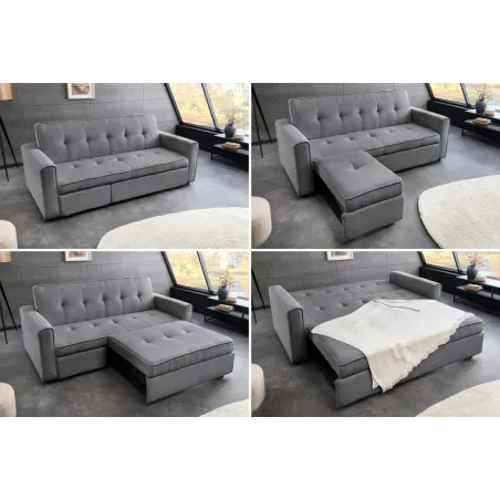 Canapé-lit 2 places 180 cm en velours côtelé gris – SMART | Decozzia