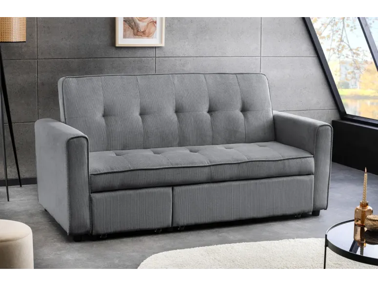 Canapé-lit 2 places 180 cm en velours côtelé gris – SMART