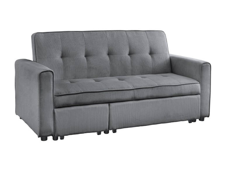 Canapé-lit 2 places 180 cm en velours côtelé gris – SMART | Decozzia