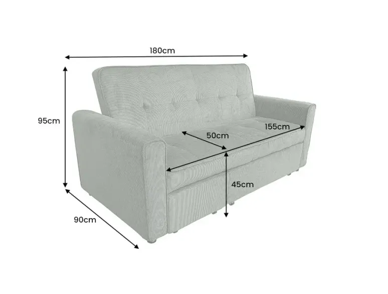 Canapé-lit 2 places 180 cm en velours côtelé vert – SMART | Decozzia