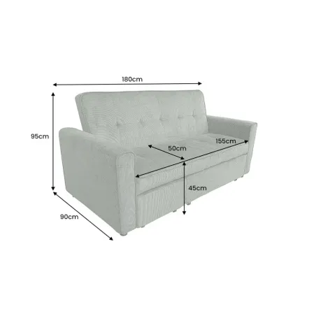 Canapé-lit 2 places 180 cm en velours côtelé vert – SMART | Decozzia