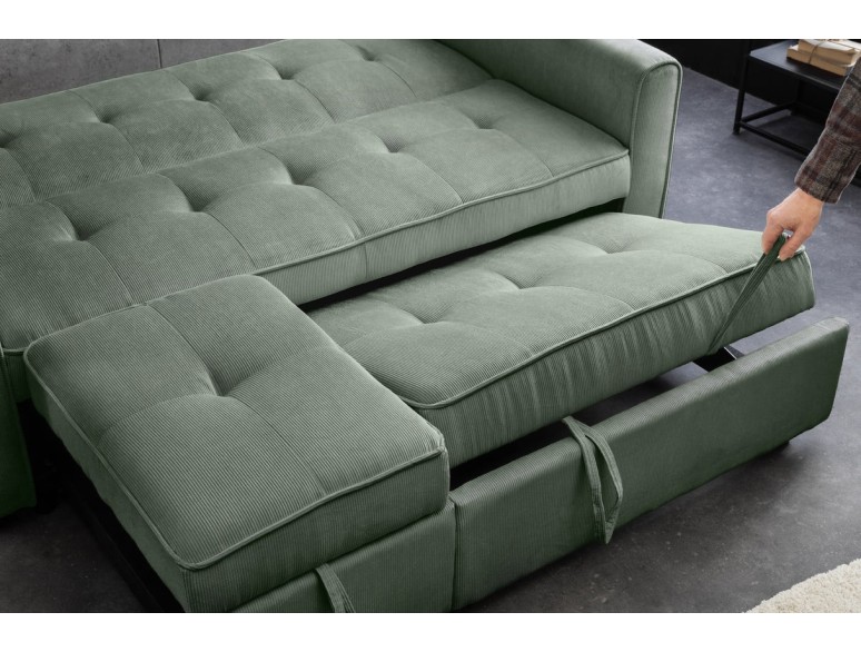 Canapé-lit 2 places 180 cm en velours côtelé vert – SMART | Decozzia