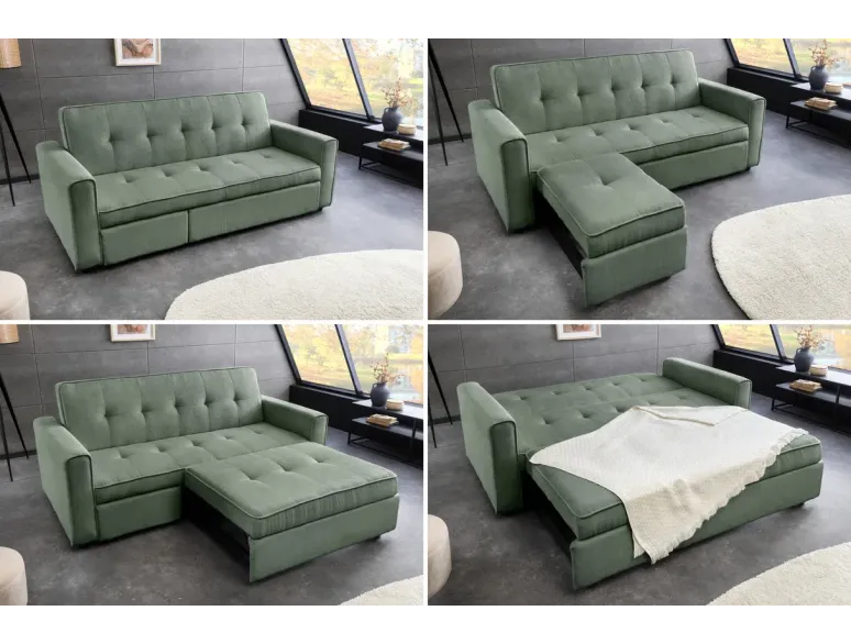 Canapé-lit 2 places 180 cm en velours côtelé vert – SMART | Decozzia