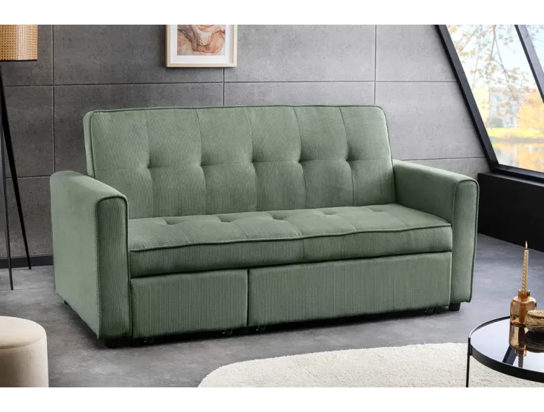 Canapé-lit 2 places 180 cm en velours côtelé vert – SMART