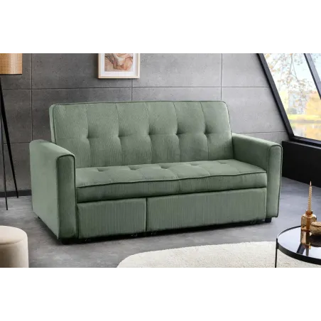 Canapé-lit 2 places 180 cm en velours côtelé vert – SMART