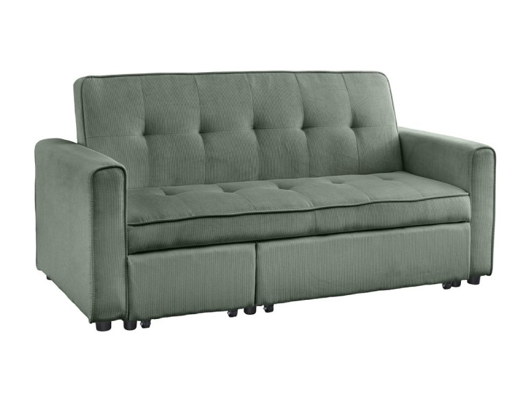 Canapé-lit 2 places 180 cm en velours côtelé vert – SMART | Decozzia