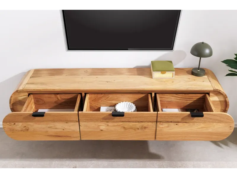 Meuble TV 160 cm en bois d'acacia – finition naturelle et style contemporain | Décozzia