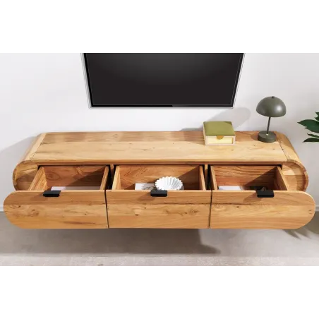 Meuble TV suspendu 160 cm bois d'acacia – meuble TV mural design | Décozzia