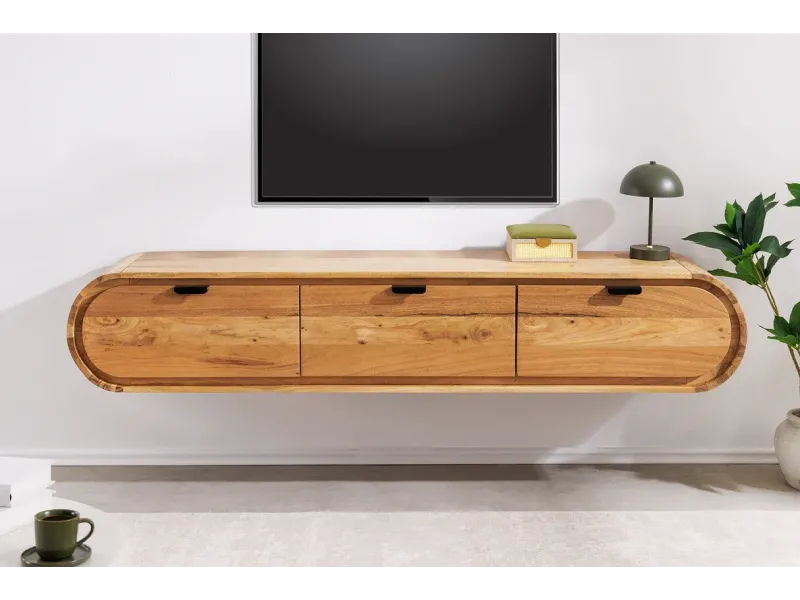 Meuble TV suspendu 160 cm bois d'acacia – meuble TV mural design | Décozzia