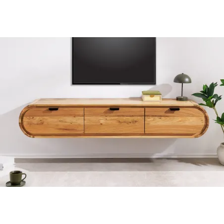 Meuble TV suspendu 160 cm bois d'acacia – meuble TV mural design | Décozzia