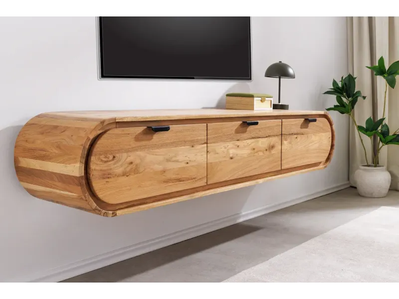 Meuble TV 160 cm en bois d'acacia – finition naturelle et style contemporain