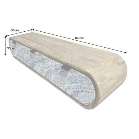 Meuble TV suspendu 160 cm en bois d'acacia – façade aspect pierre | Décozzia