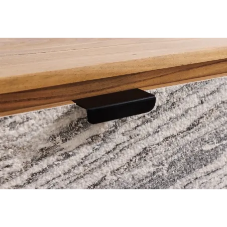 Meuble TV suspendu 160 cm en bois d'acacia – façade aspect pierre | Décozzia