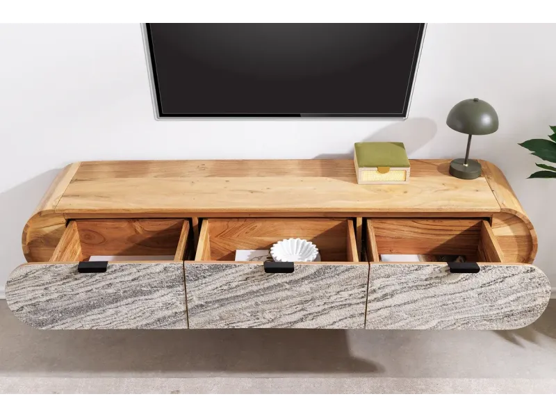 Meuble TV suspendu 160 cm bois d'acacia – meuble TV mural design | Décozzia