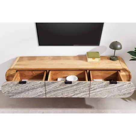 Meuble TV suspendu 160 cm bois d'acacia – meuble TV mural design | Décozzia