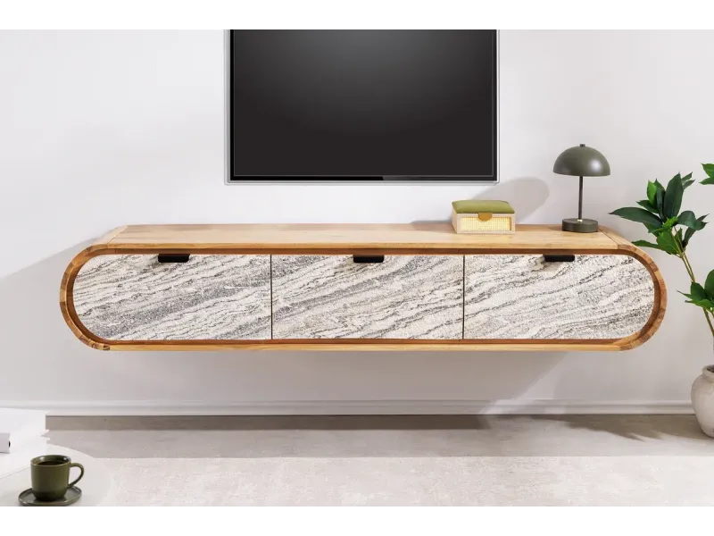 Meuble TV suspendu 160 cm bois d'acacia – meuble TV mural design | Décozzia