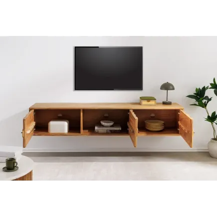 Meuble TV 160 cm en bois d'acacia – finition naturelle et design moderne – MYSTIC LIVING 2