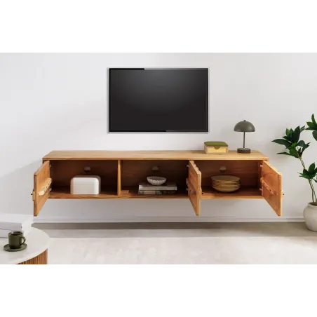 Meuble TV suspendu 160 cm bois d'acacia – meuble TV mural design | Décozzia