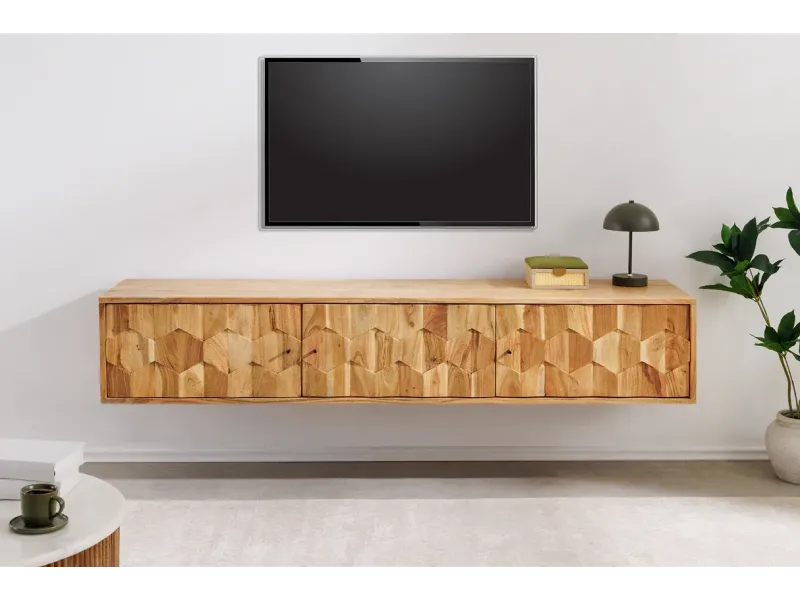 Meuble TV 160 cm en bois d'acacia naturel – MYSTIC LIVING | Décozzia