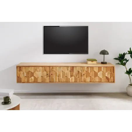 Meuble TV suspendu 160 cm bois d'acacia – meuble TV mural design | Décozzia