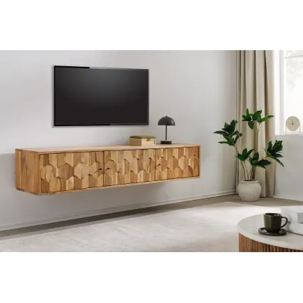 Meuble TV 160 cm en bois d'acacia – finition naturelle et design moderne – MYSTIC LIVING