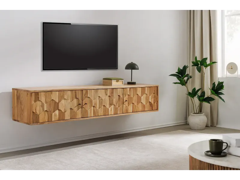 Meuble TV 160 cm en bois d'acacia – finition naturelle et design moderne – MYSTIC LIVING