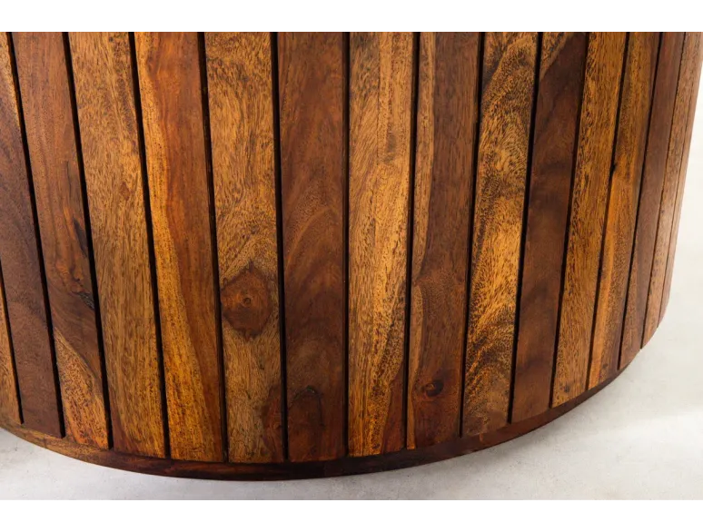 Table ronde Ø 140 cm en bois de sheesham – finition pierre brune