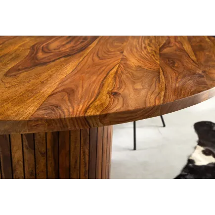 Table de salle à manger ronde en bois de sheesham 140cm – finition pierre brune 2
