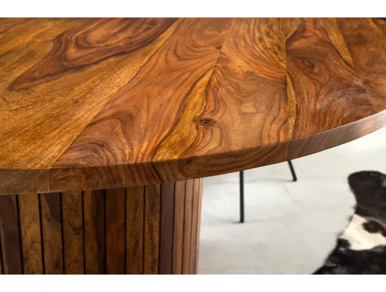 Table ronde Ø 140 cm en bois de sheesham – finition pierre brune