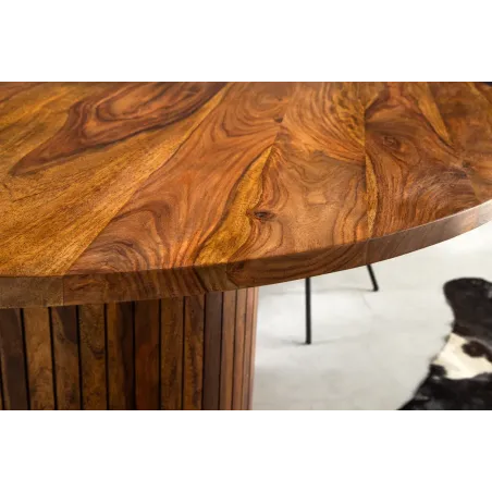 Table ronde Ø 140 cm en bois de sheesham – finition pierre brune