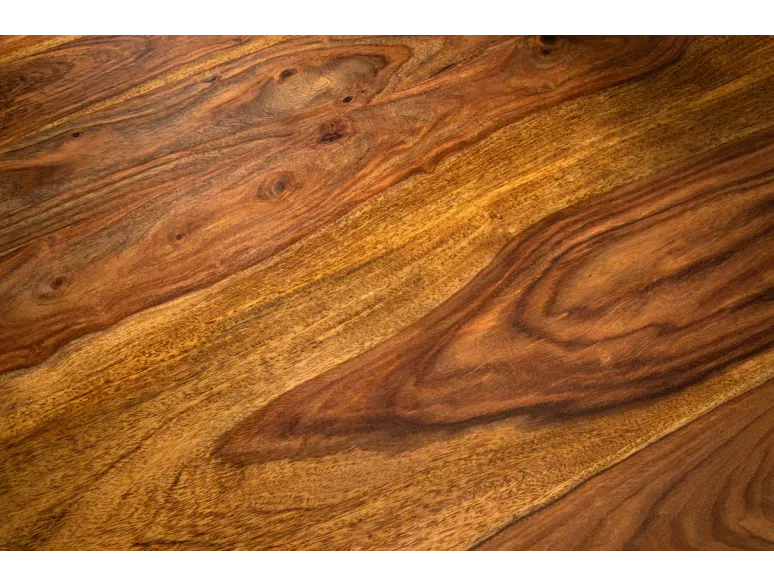 Table ronde Ø 140 cm en bois de sheesham – finition pierre brune