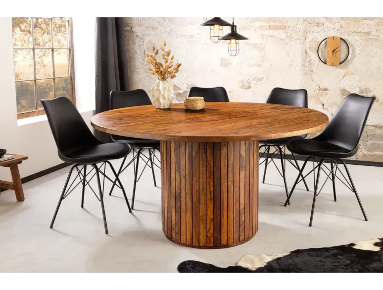 Table ronde Ø 140 cm en bois de sheesham – finition pierre brune