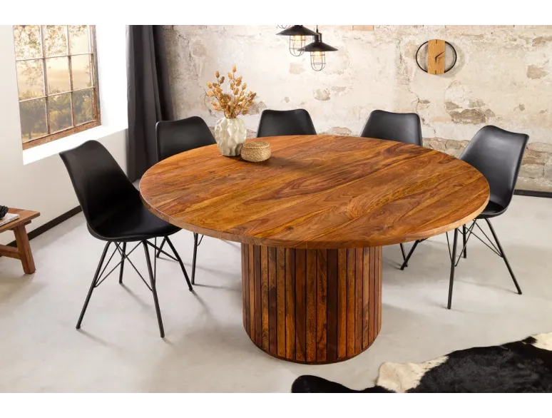 Table de salle à manger ronde en bois de sheesham 140cm – finition pierre brune