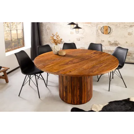 Table de salle à manger ronde en bois de sheesham 140cm – finition pierre brune