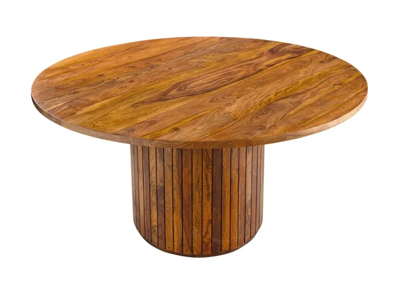 Table ronde Ø 140 cm en bois de sheesham – finition pierre brune