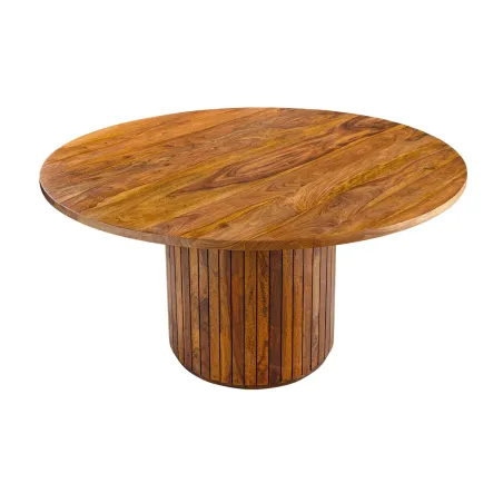 Table ronde Ø 140 cm en bois de sheesham – finition pierre brune