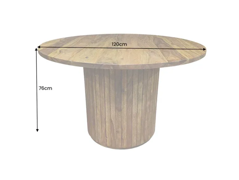 Table de salle à manger ronde  en bois de sheesham  120 cm – finition pierre brune