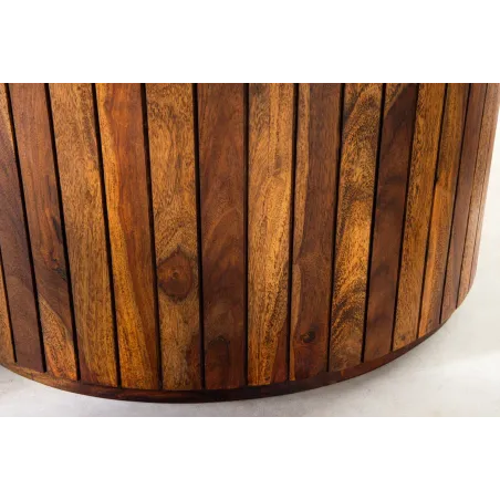 Table de salle à manger ronde  en bois de sheesham  120 cm – finition pierre brune